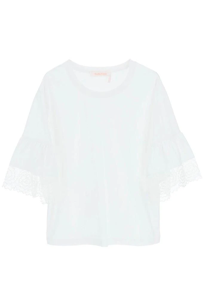 商品See by Chloé|T-SHIRT WITH LACE SLEEVES,价格¥422,第1张图片