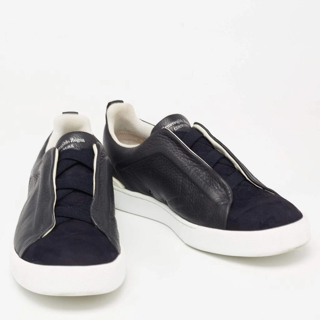 商品[二手商品] Zegna|Ermenegildo Zegna Black/Navy Blue Leather and Suede Triple Stitch Slip-On Sneakers Size 40,价格¥2512,第4张图片详细描述