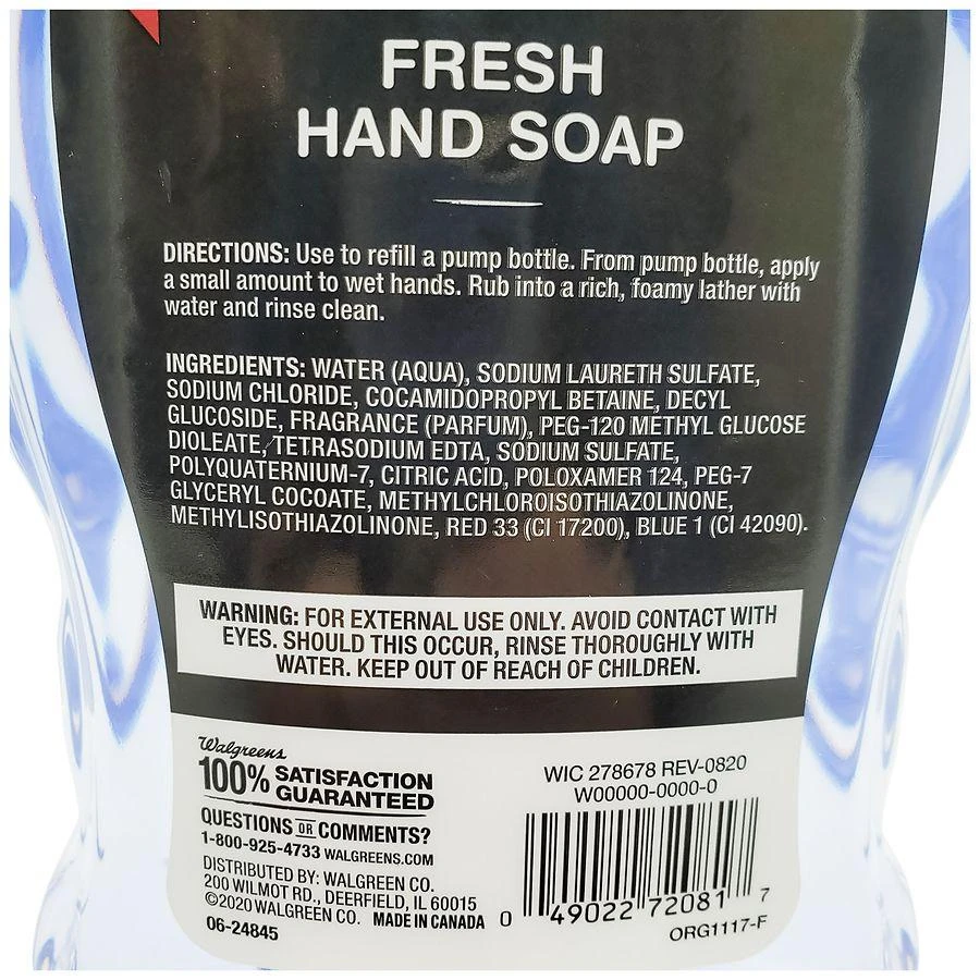 商品Walgreens|Liquid Hand Soap Refill Clear,价格¥37,第4张图片详细描述