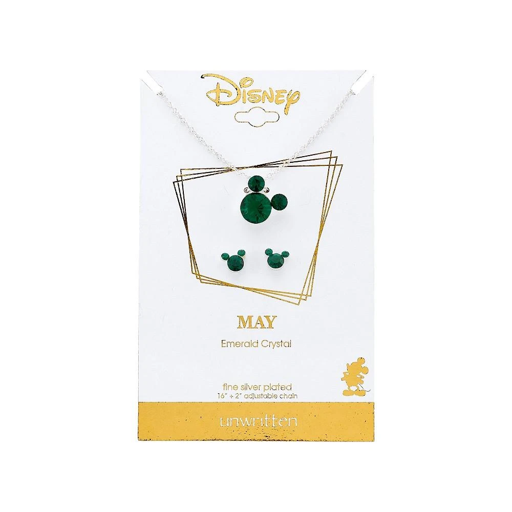 商品Disney|Silver Plated Crystal Birthstone Mickey Mouse Earring and Necklace Set, 16"+2" Extender,价格¥252,第3张图片详细描述