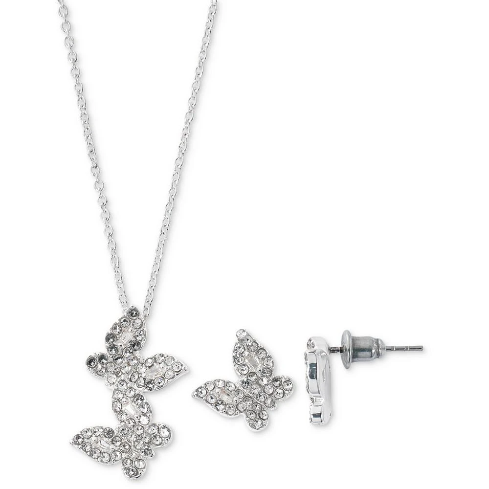 商品Macy's|Cubic Zirconia Double Butterfly Pendant Necklace & Stud Earrings Set in Fine Silver Plate,价格¥157,第1张图片