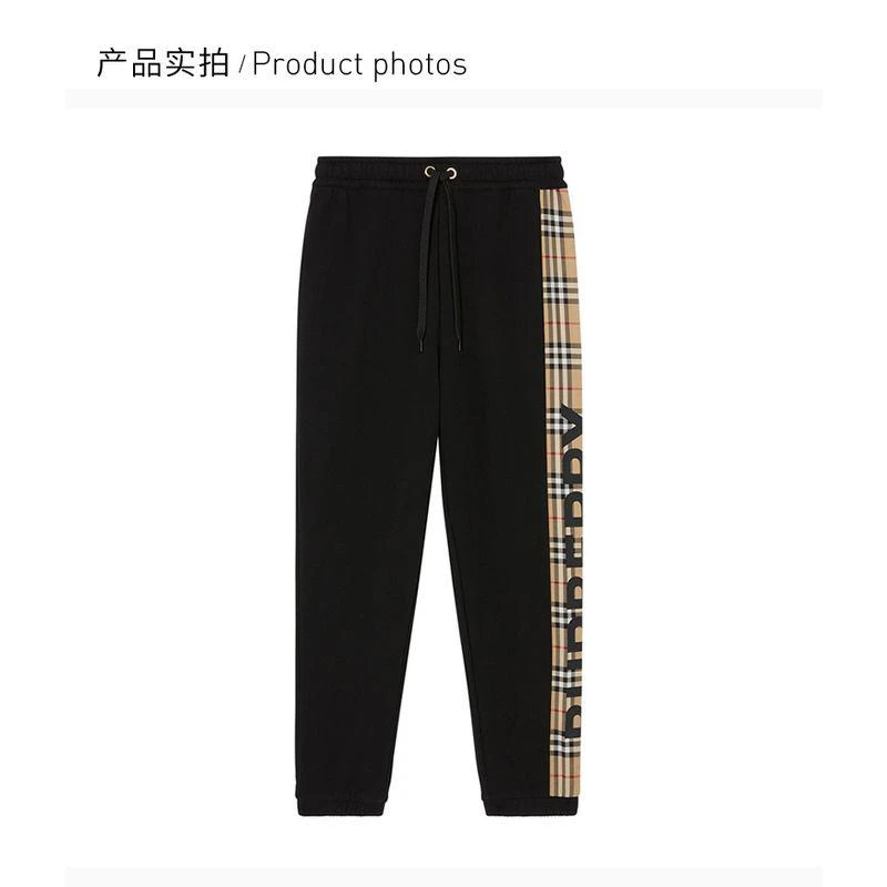 商品Burberry|香港直发Burberry 巴宝莉 女士黑色拼格纹运动裤 8024541,价格¥5827,第9张图片详细描述