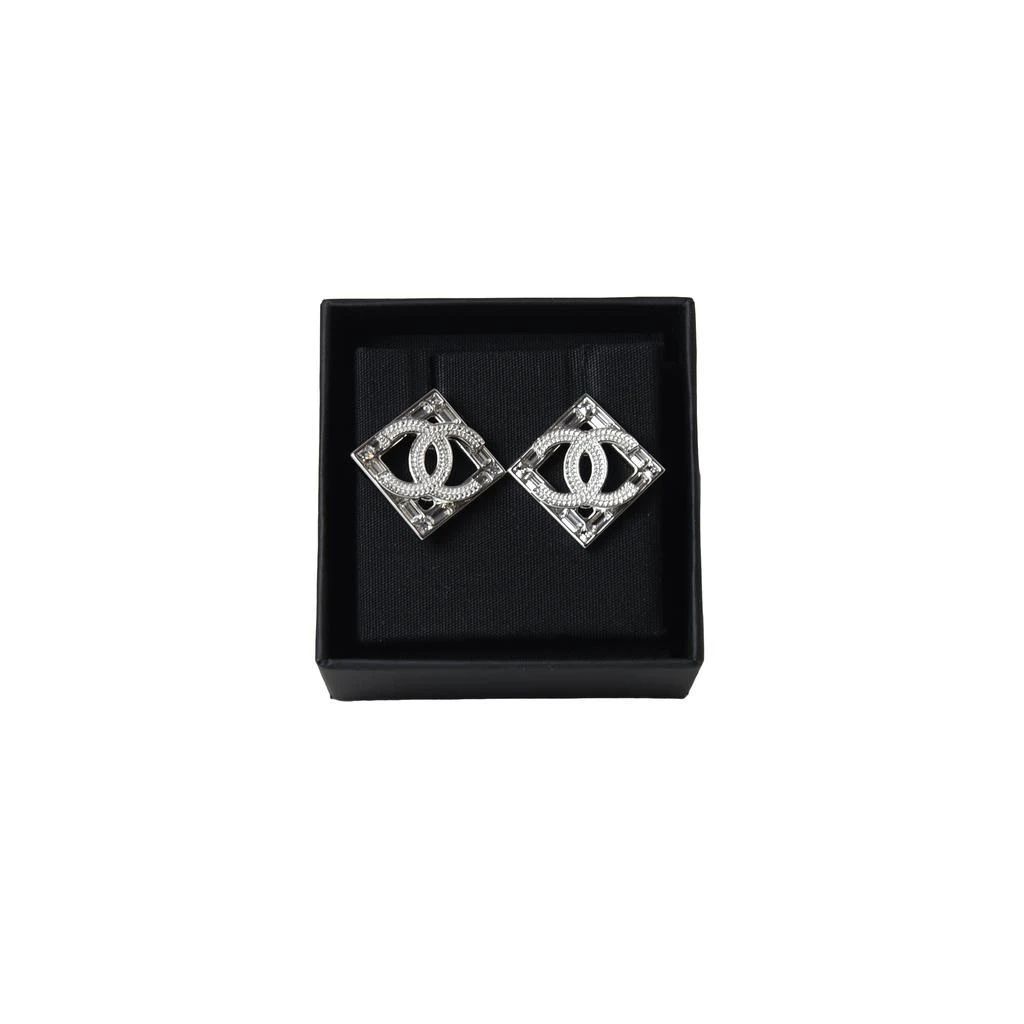 商品Chanel|Chanel CC Logo Crystal Studded Square Earring Silver,价格¥6747,第1张图片