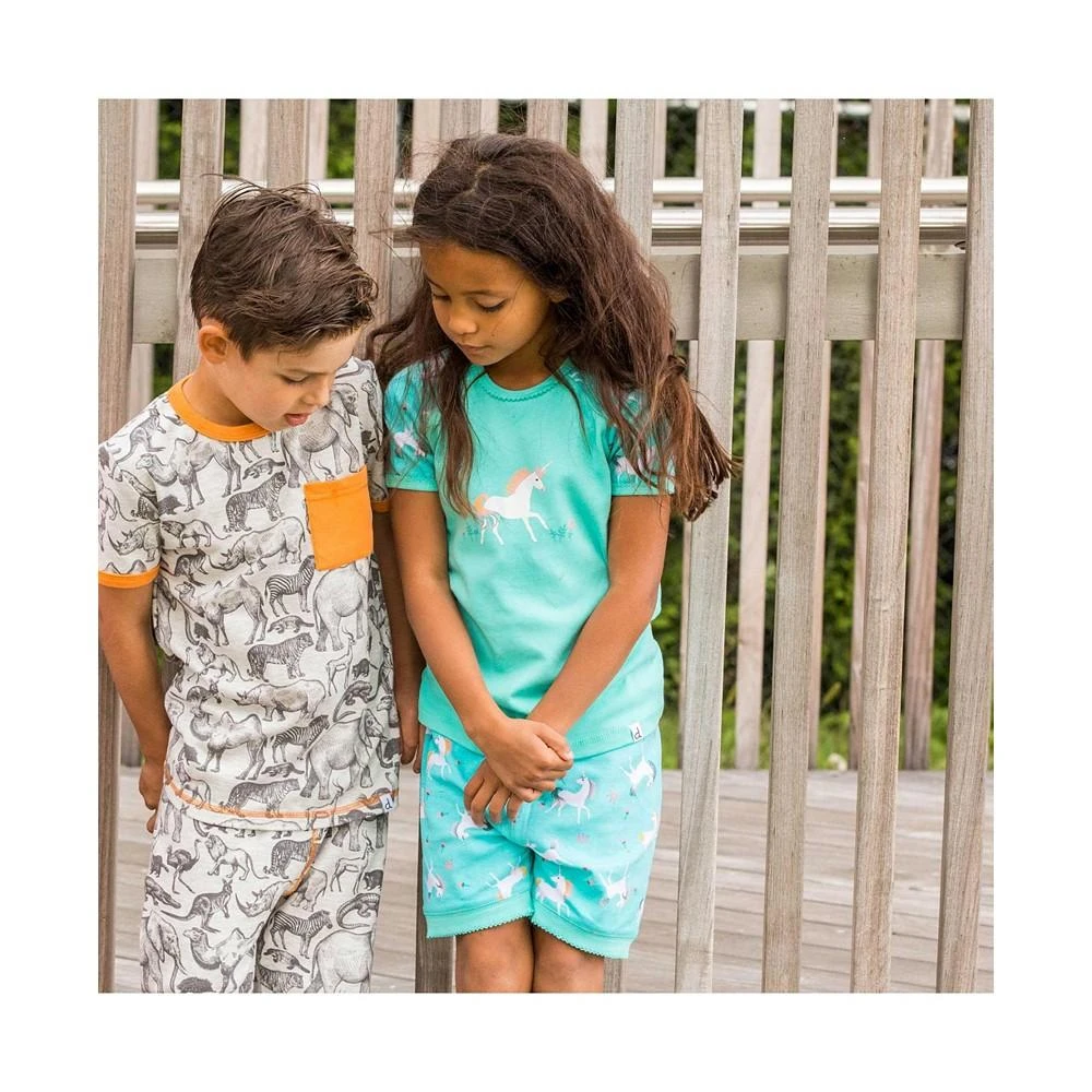商品Deux par Deux|Girl Organic Cotton Two Piece Short Pajama Set Turquoise Unicorn Print - Child,价格¥268,第2张图片详细描述