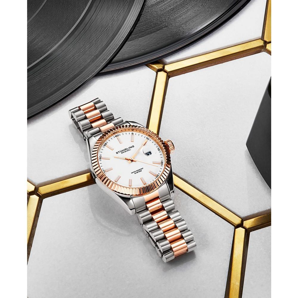 商品Stuhrling|Men's Silver-Tone and Rose Gold-Tone Stainless Steel Link Bracelet Watch 42mm,价格¥1020,第7张图片详细描述