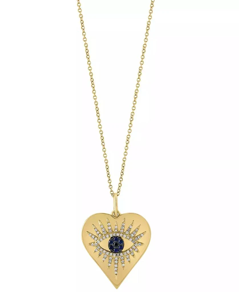 商品Effy|EFFY® Sapphire (1/20 ct. t.w.) & Diamond (1/4 ct. t.w.) Evil Eye Heart 18" Pendant Necklace in 14k Gold,价格¥9292,第1张图片