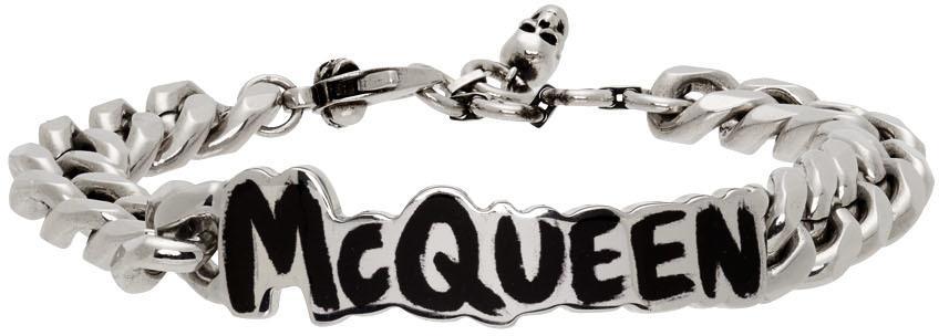 商品Alexander McQueen|Silver Graffiti Logo Bracelet,价格¥3861,第1张图片