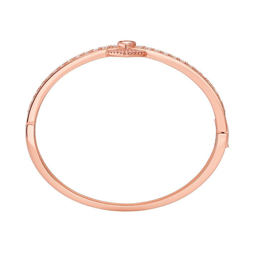 14K Rose Gold-Plated Sterling Silver Pave Heart Bangle商品第2张图片规格展示