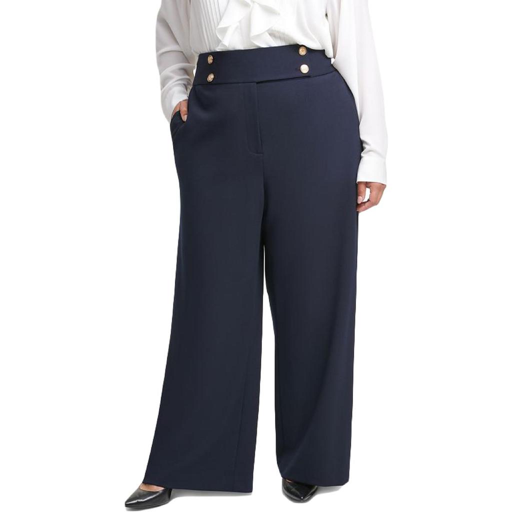 Calvin Klein Womens Plus Crepe Wide Leg Trouser Pants商品第1张图片规格展示