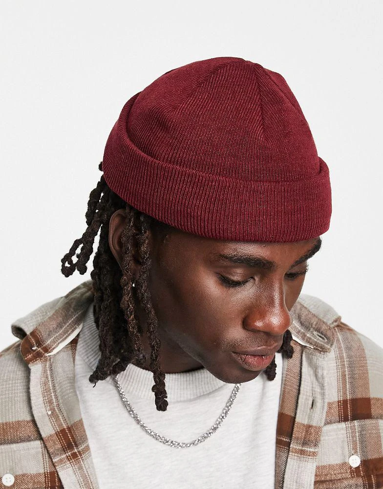 商品ASOS|ASOS DESIGN mini fisherman ribbed beanie in burgundy,价格¥34,第1张图片