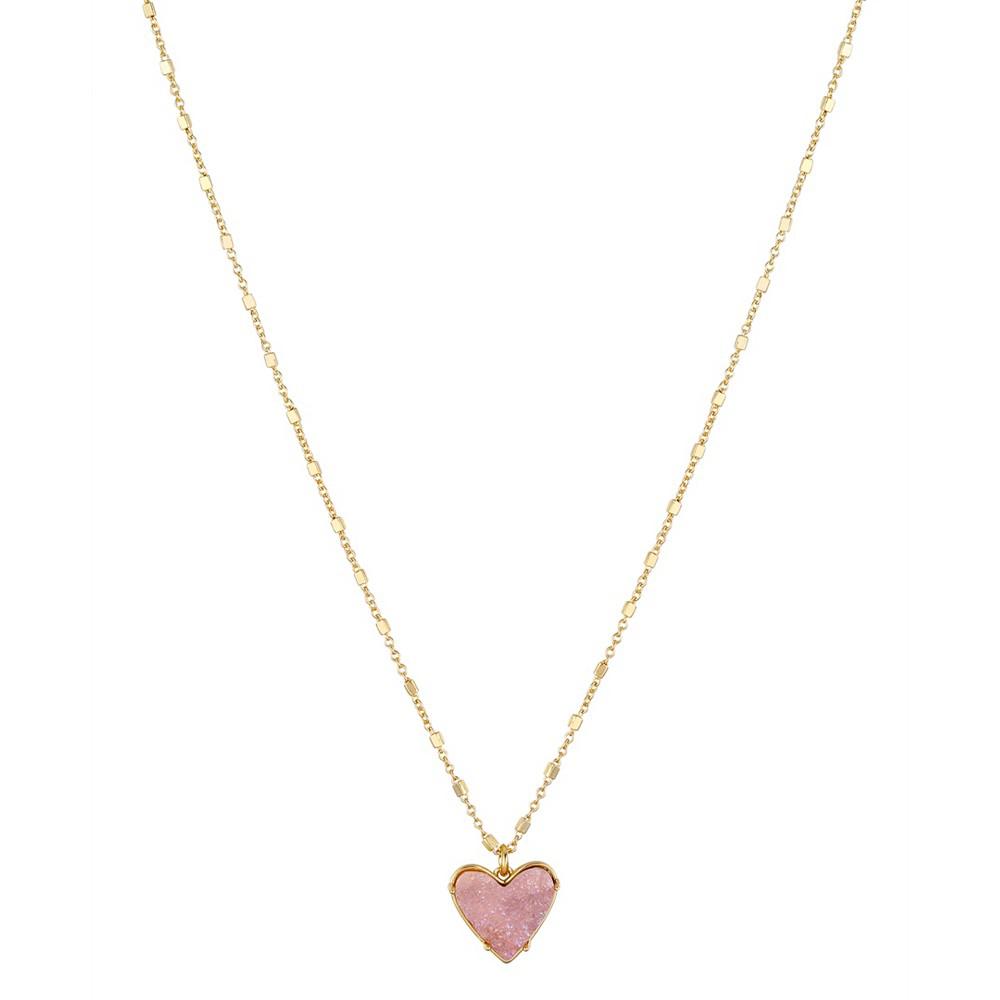 14k Gold Plated Pink Druzy Heart Pendant Necklace商品第1张图片规格展示