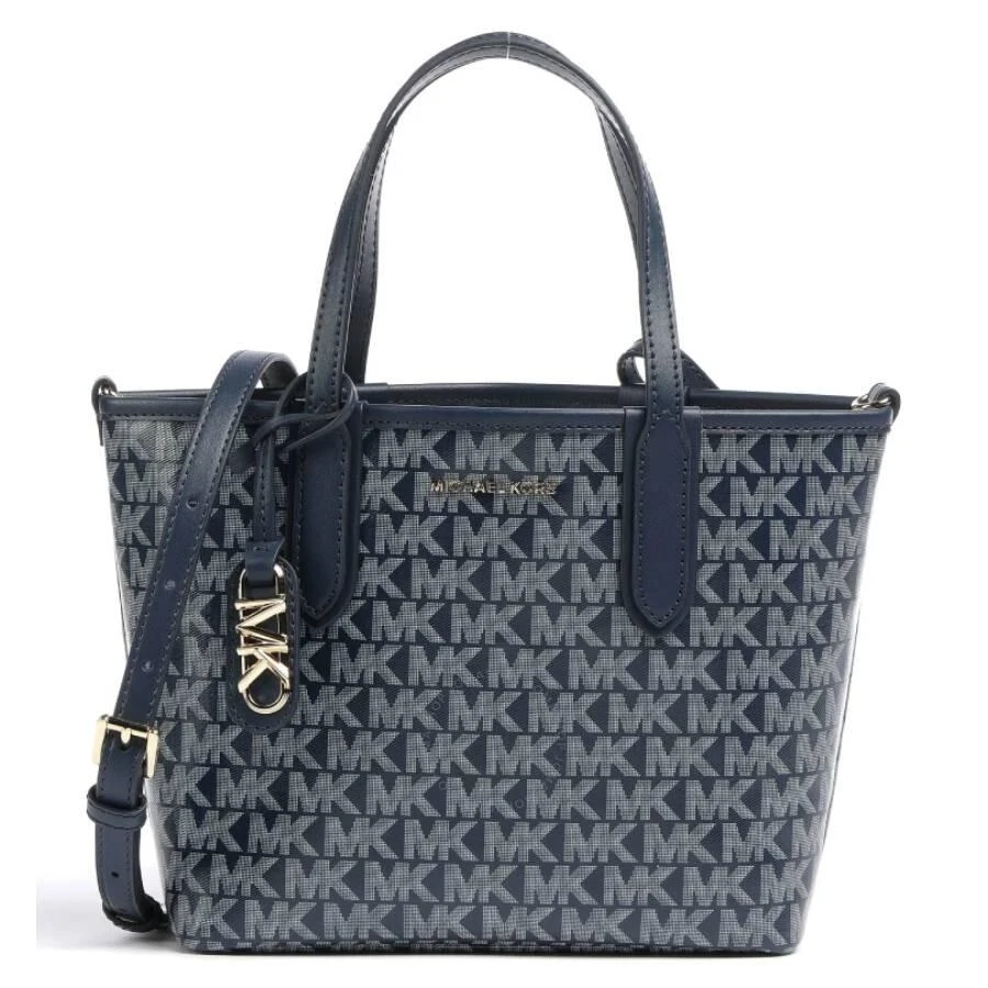 商品Michael Kors|Navy Extra-Small Signature Logo Print Eliza Open Tote,价格¥629,第1张图片