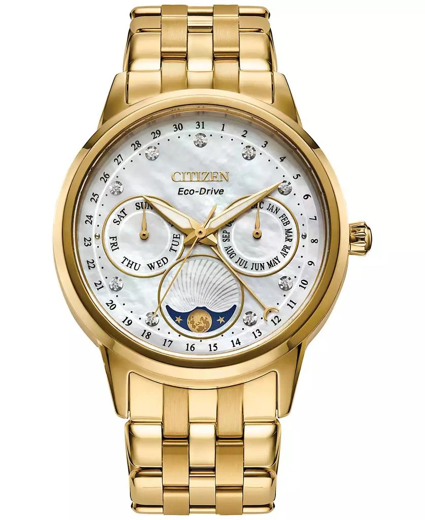 商品Citizen|Eco-Drive Women's Calendrier Diamond-Accent Gold-Tone Stainless Steel Bracelet Watch 37mm,价格¥2813,第1张图片