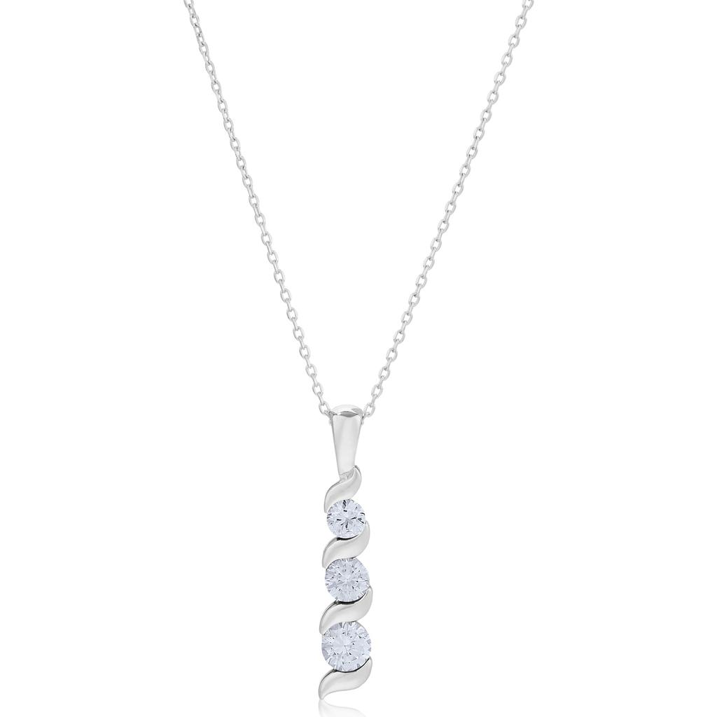 14K White Gold 3-Stone Round Gemstone Journey Pendant Necklace with Cable Chain商品第6张图片规格展示