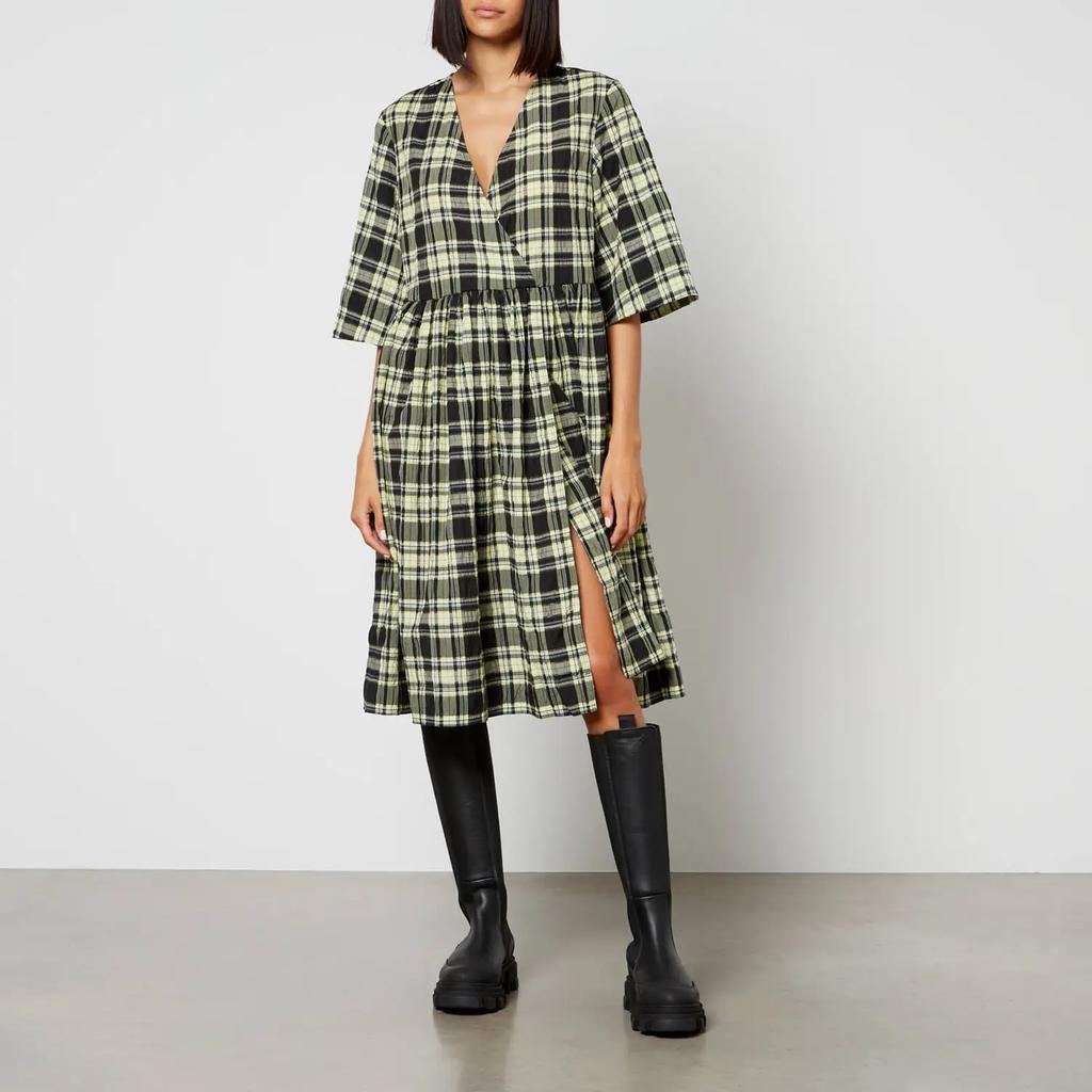 商品Ganni|Ganni Check Organic Cotton-Blend Seersucker Wrap Dress,价格¥1752,第1张图片