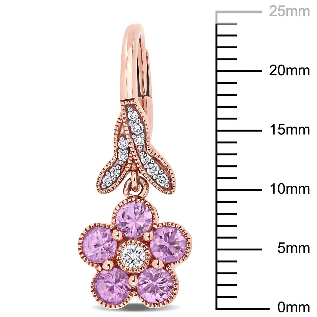 商品Mimi & Max|Pink Sapphire and 1/7ct TW Diamond Flower Leverback Earrings in 14k Rose Gold,价格¥5882,第3张图片详细描述