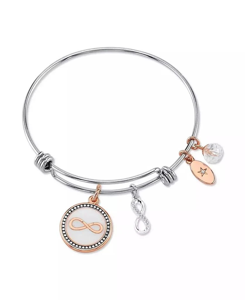 商品Unwritten|"Forever Friends" Infinity Bangle Bracelet in Stainless Steel & Rose Gold-Tone with Silver Plated Charms,价格¥420,第1张图片