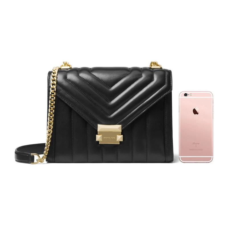 商品[国内直发] Michael Kors|Michael Kors 迈克·科尔斯 MK女包 牛皮金色标徽单肩斜挎包 黑色30F8GXIL3T BLACK,价格¥1906,第5张图片详细描述