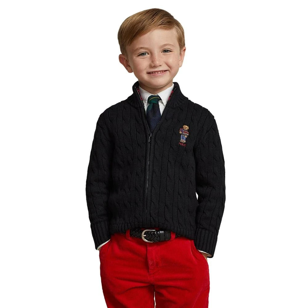 商品Ralph Lauren|Toddler and Little Boys Polo Bear Full-Zip Sweater,价格¥339,第1张图片
