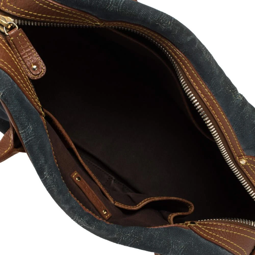 Celine Blue/Brown Macadam Denim and Leather Drawstring Pocket Satchel 商品
