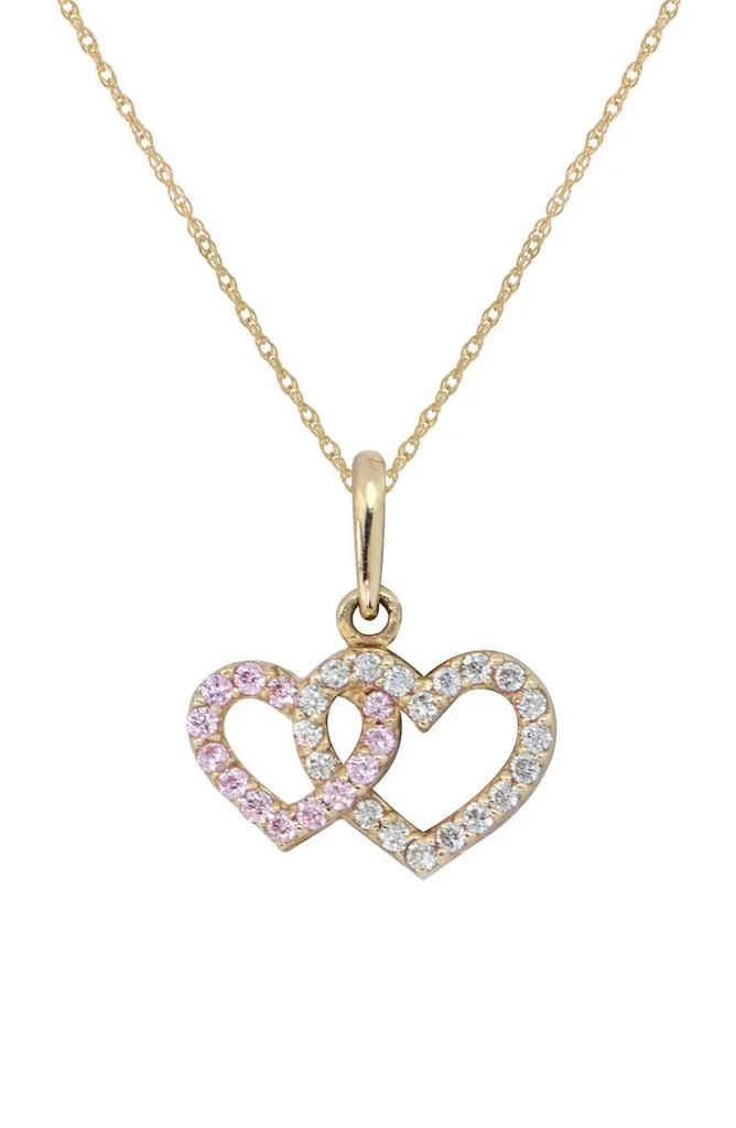 商品CANDELA JEWELRY|14K Gold & CZ Double Heart Pendant Necklace,价格¥1278,第1张图片