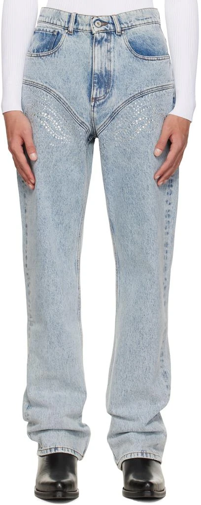 商品Y/Project|SSENSE Exclusive Blue Crystal Straight Jeans,价格¥3648,第1张图片