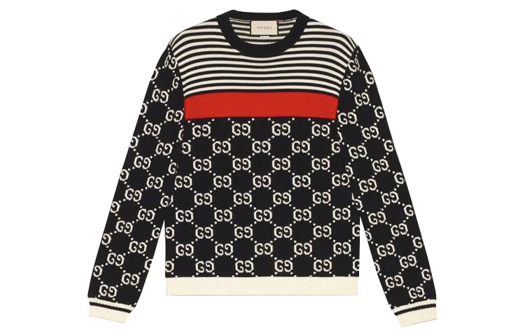 商品[国内直发] Gucci|古驰 Logo条纹针织毛衣 男款 深蓝色,价格¥9315,第1张图片