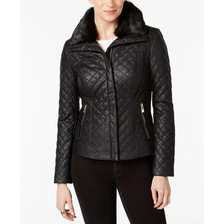 商品INC International|Faux-Fur-Collar Faux-Leather Quilted Jacket,价格¥711,第1张图片