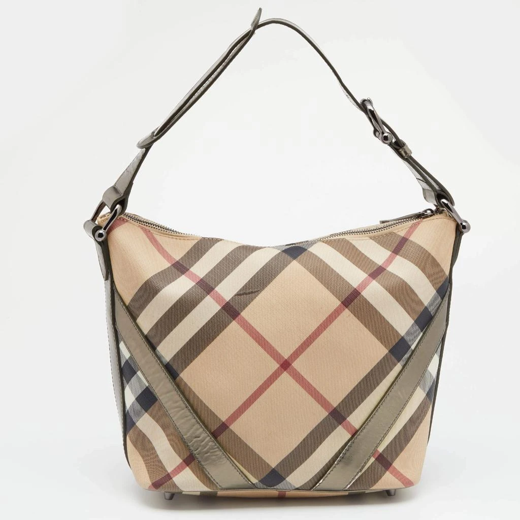 商品[二手商品] Burberry|Burberry Beige/Metallic Grey Nova Check Coated Canvas And Leather Shoulder Bag,价格¥2595,第4张图片详细描述