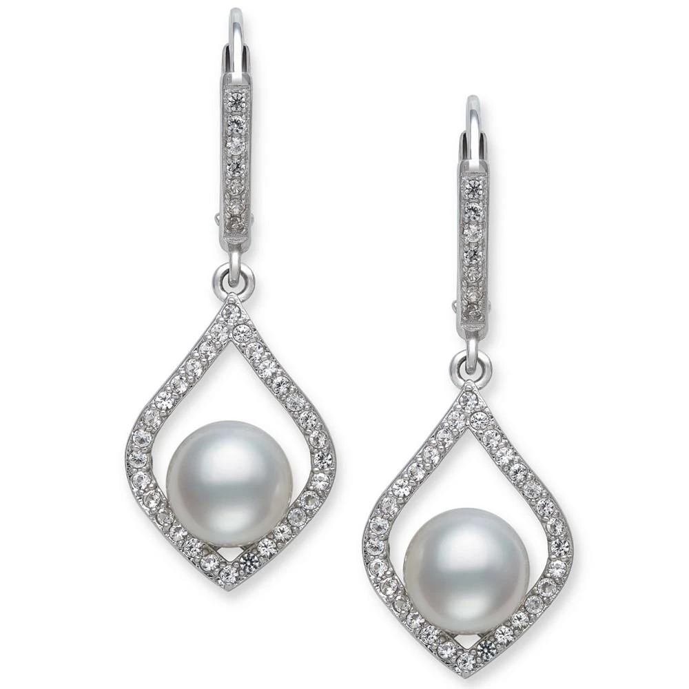 商品Belle de Mer|Cultured Freshwater Pearl (7mm) & Cubic Zirconia Drop Earrings in Sterling Silver,价格¥1302,第3张图片详细描述
