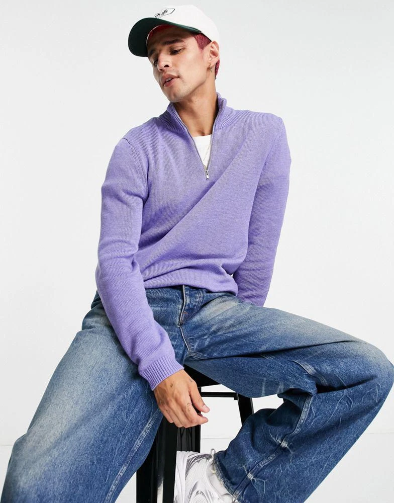商品ASOS|ASOS DESIGN midweight half zip cotton jumper in lilac,价格¥159,第1张图片