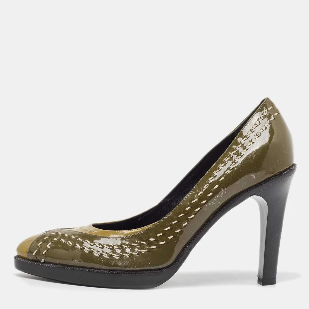 商品[二手商品] Bottega Veneta|Bottega Veneta Olive Green/Brown Patent Leather Pumps Size 38,价格¥1307,第1张图片