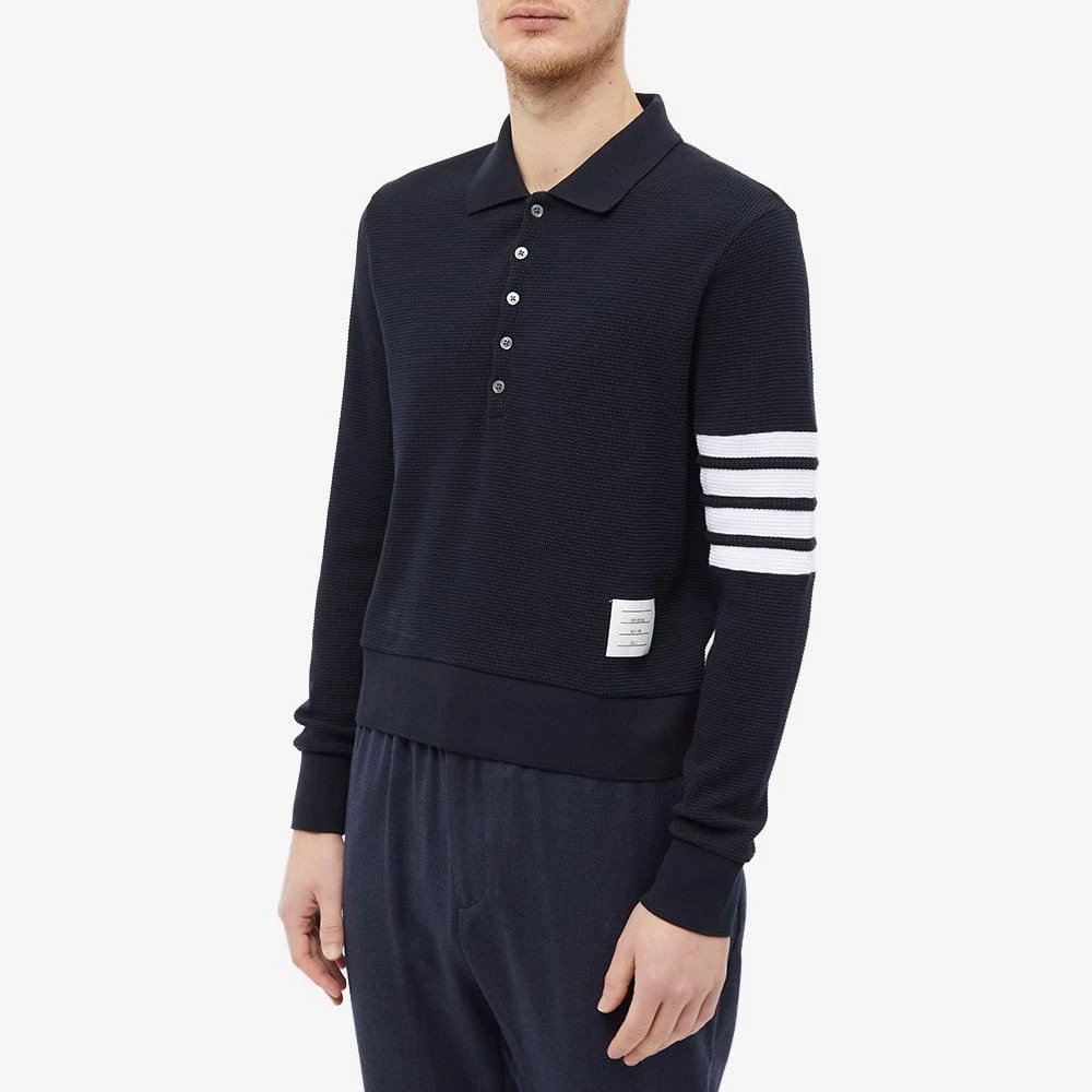 商品Thom Browne|Thom Browne Long Sleeve 4 Bar Striped Waffle Polo,价格¥5332,第2张图片详细描述