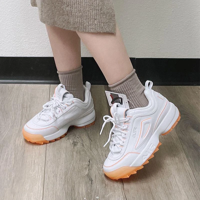 商品Fila|斐乐Fila 女鞋春夏休闲鞋复古增高运动老爹鞋 白色黄边,价格¥700,第4张图片详细描述