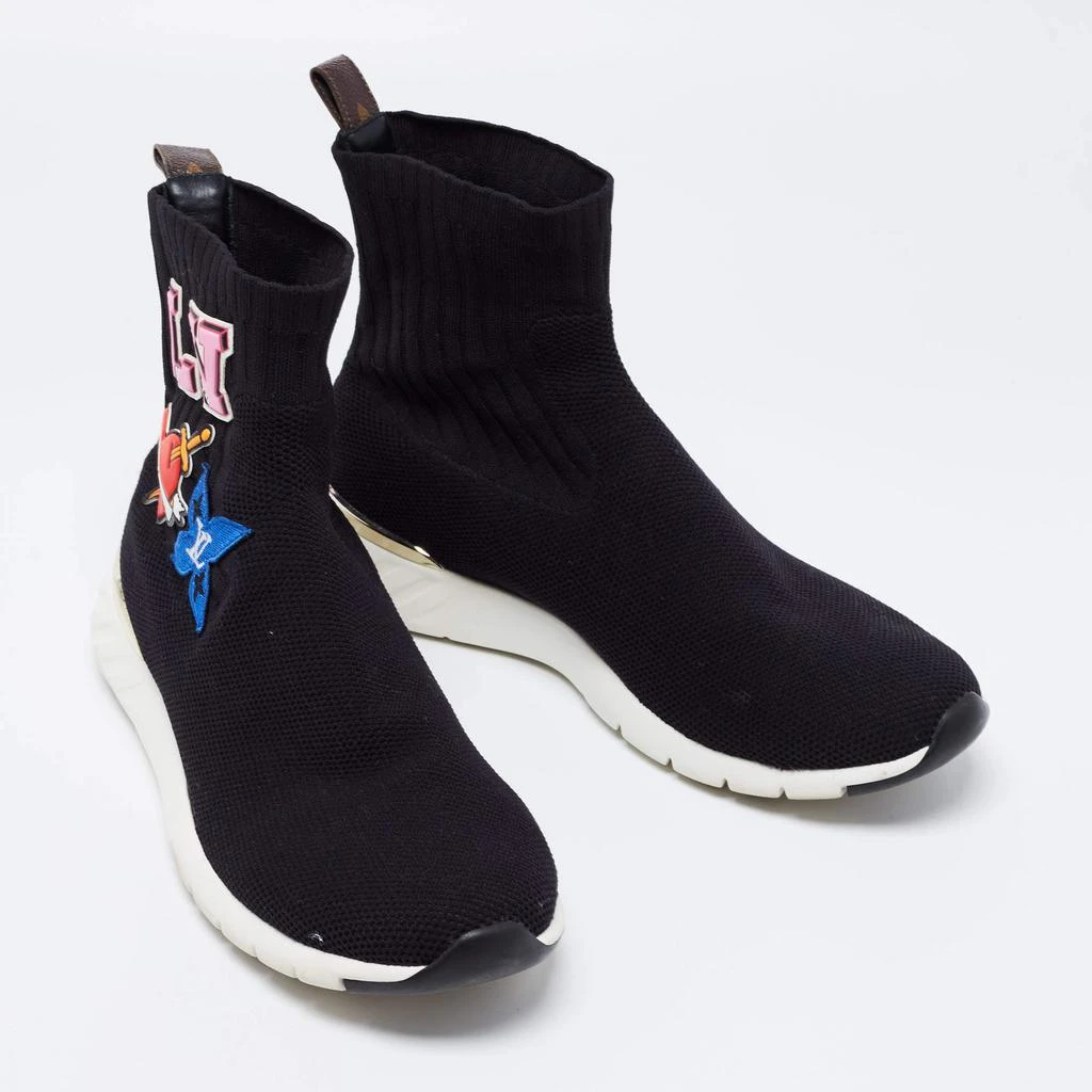 商品[二手商品] Louis Vuitton|Louis Vuitton Black Knitted Fabric Black Heart High Top Sneakers Size 41,价格¥2496,第4张图片详细描述