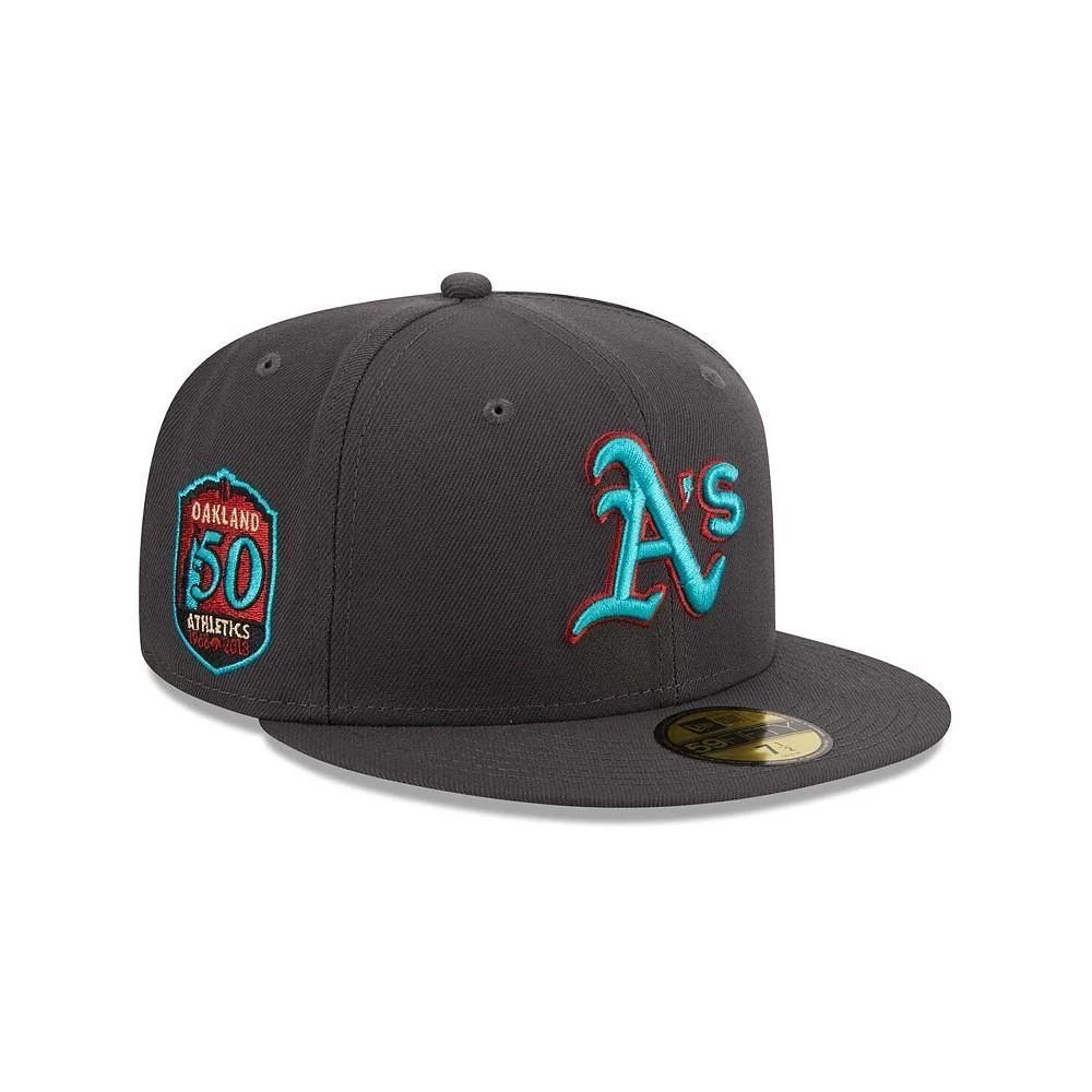 商品New Era|Men's Graphite Oakland Athletics Print Undervisor 59FIFTY Fitted Hat,价格¥342,第1张图片