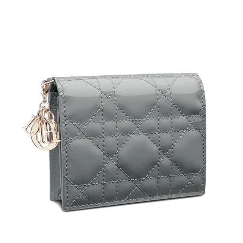 商品Dior|【包税】DIOR/迪奥  LADY DIOR 系列 灰绿色漆面经典藤格纹钱包 S0178OVRB_M41G,价格¥4924,第1张图片