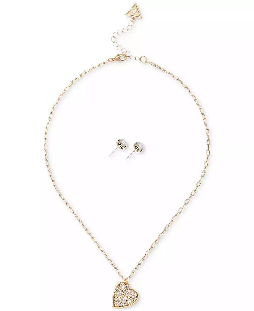 商品GUESS|Crystal Heart Pendant Necklace & Logo Stud Earrings Set,价格¥75,第1张图片