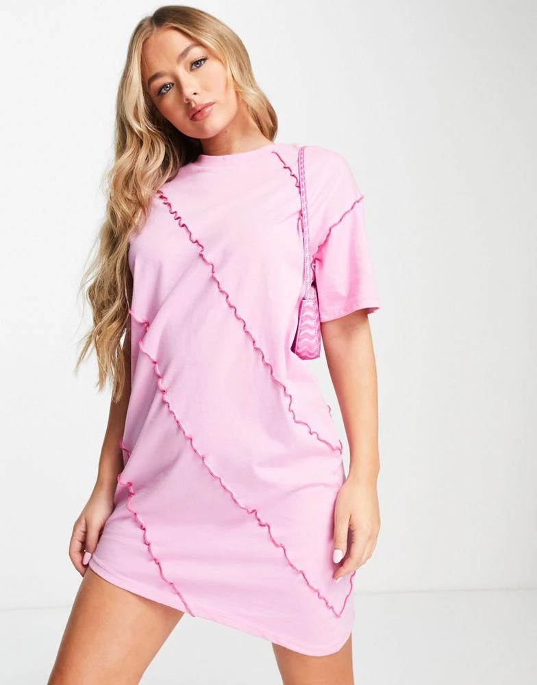商品AsYou|ASYOU exposed seam asymmetric t-shirt dress in pink,价格¥112,第4张图片详细描述