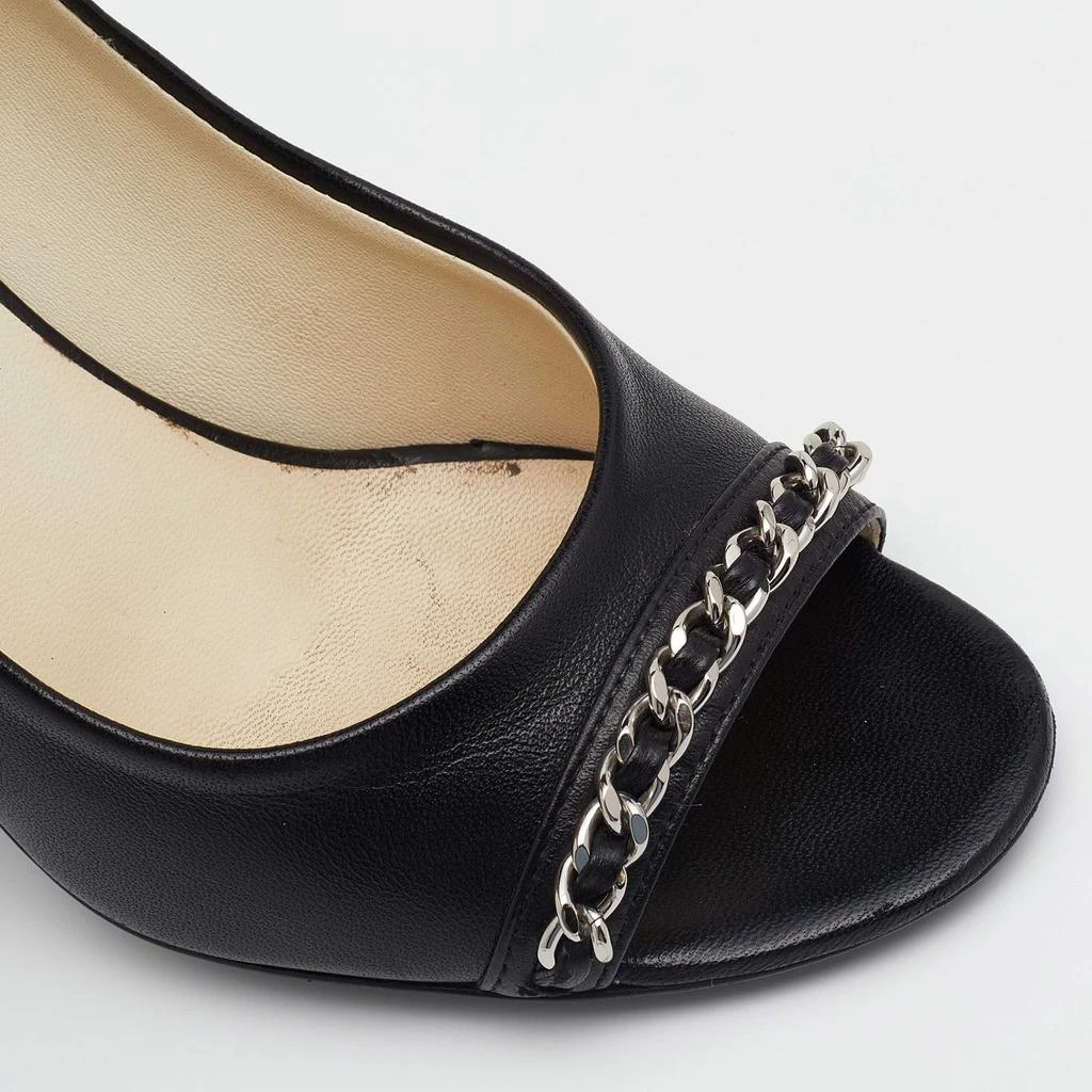 Chanel Black Leather CC Chain Link Detail Open Toe Pumps Size 37 商品
