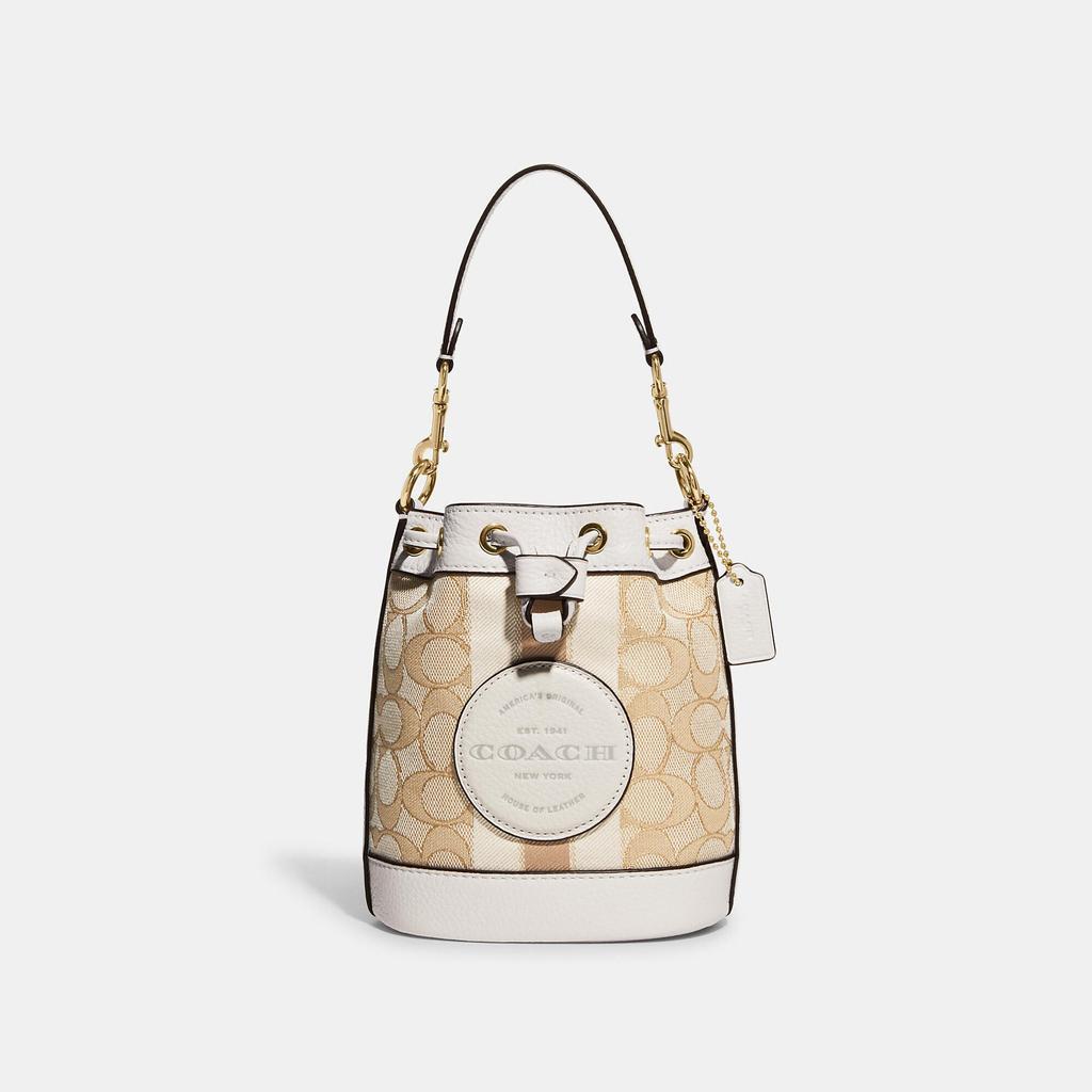 商品Coach|Coach Outlet Mini Dempsey Bucket Bag In Signature Jacquard With Stripe And Coach Patch,价格¥1130,第1张图片