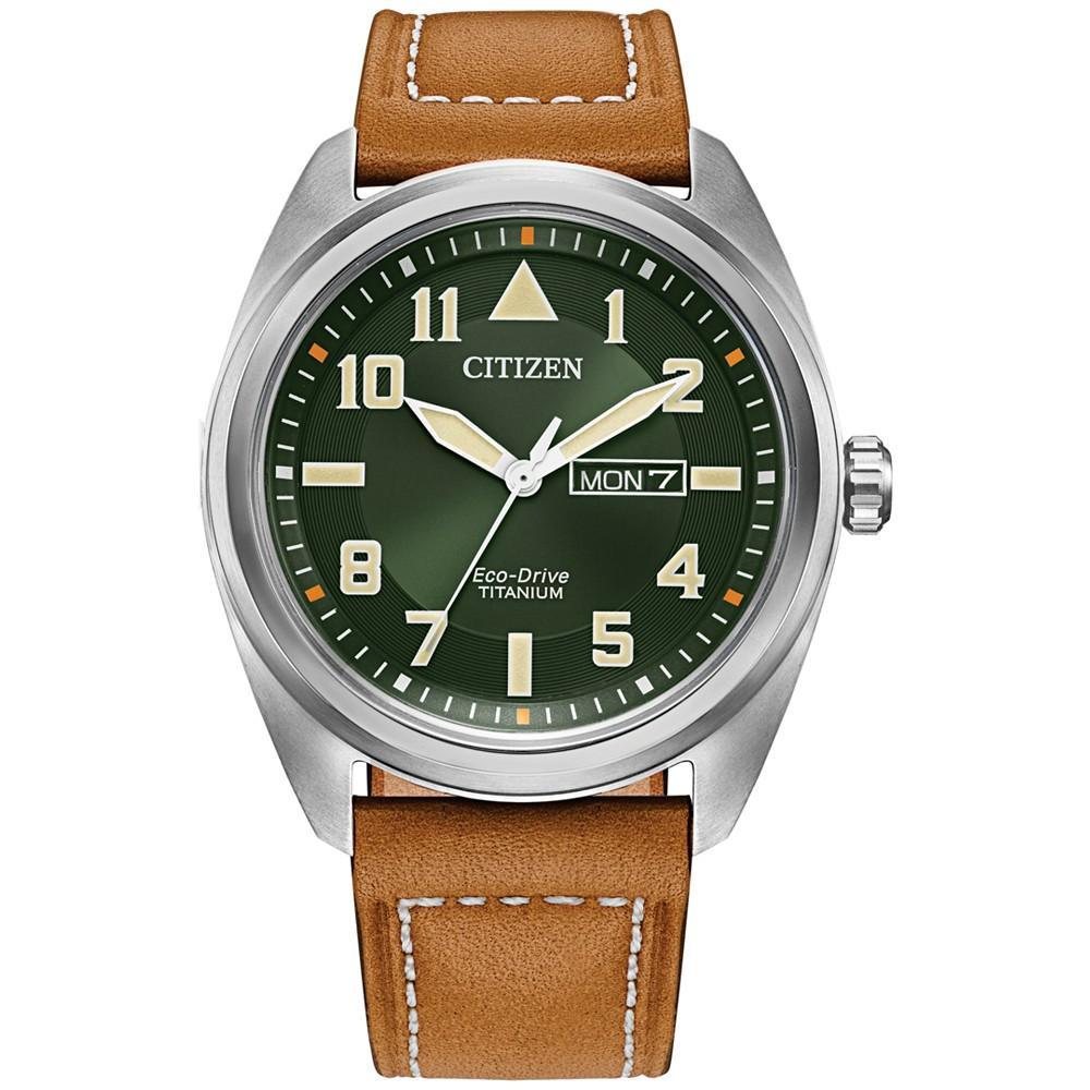 商品Citizen|Eco-Drive Men's Garrison Brown Leather Strap Watch, 42mm,价格¥1769,第1张图片