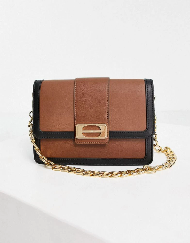 商品ASOS|ASOS DESIGN shoulder bag with multi gusset and chain handle in tan ,价格¥157,第4张图片详细描述