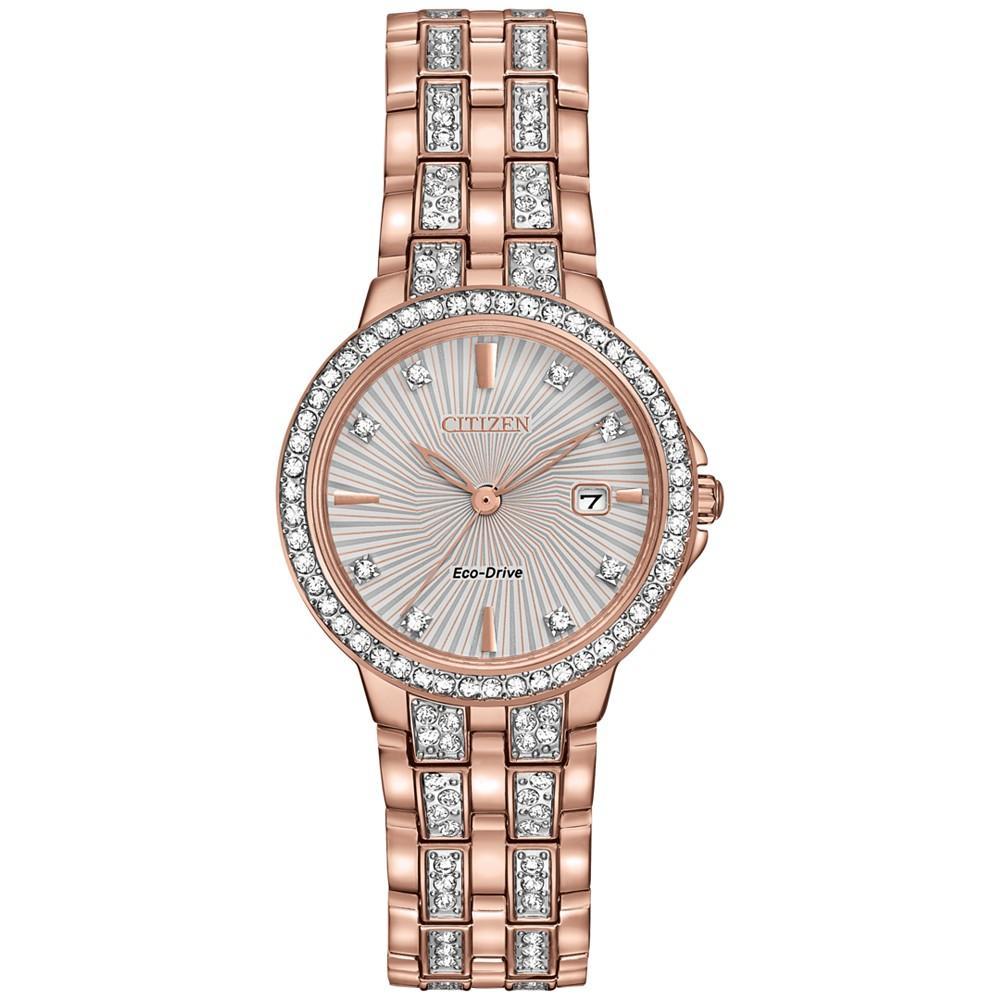 商品Citizen|Crystal Accent 玫瑰金不锈钢水钻女士腕表 28mm,价格¥2004,第1张图片