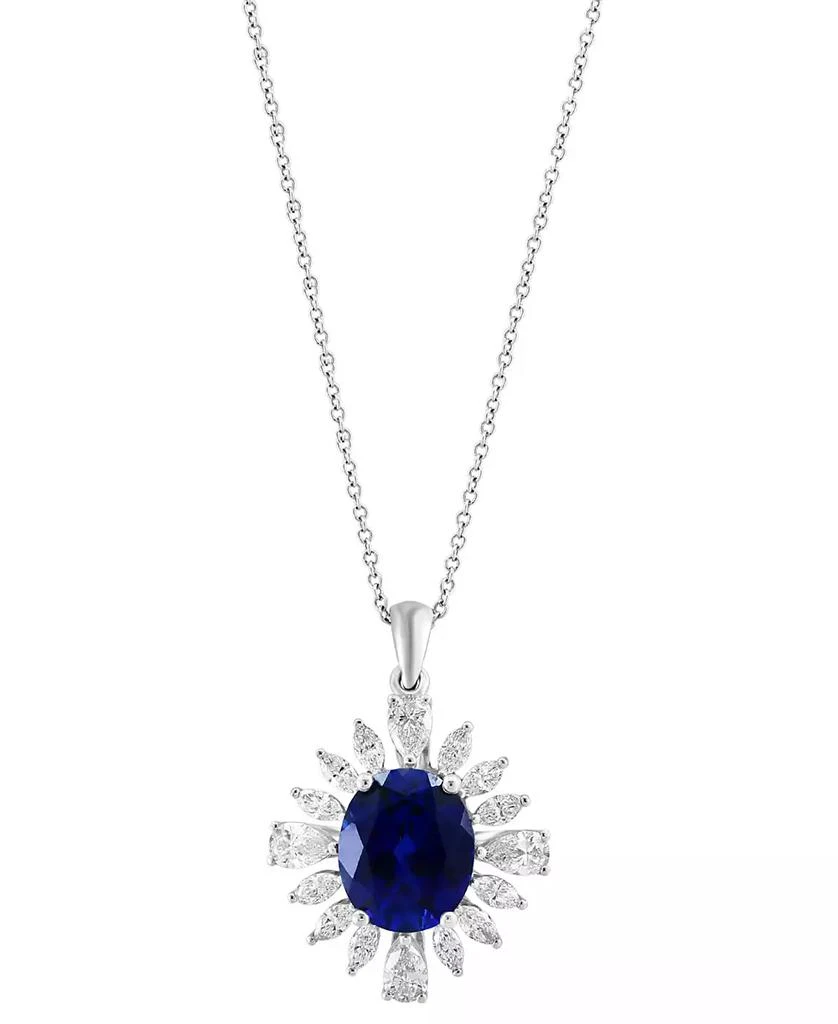 商品Effy|EFFY® Lab Grown Sapphire (4-1/2 ct. t.w.) & Lab Grown Diamond (1-3/4 ct. t.w.) Starburst Halo 18" Pendant Necklace in 14k White Gold,价格¥11585,第1张图片