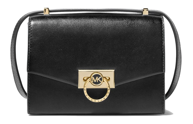 商品[国内直发] Michael Kors|迈克高仕 MK Hendrix 字母LOGO金扣翻盖纯色法式简约 皮质 斜挎包单肩包 迷你 女款 黑色,价格¥1052,第1张图片