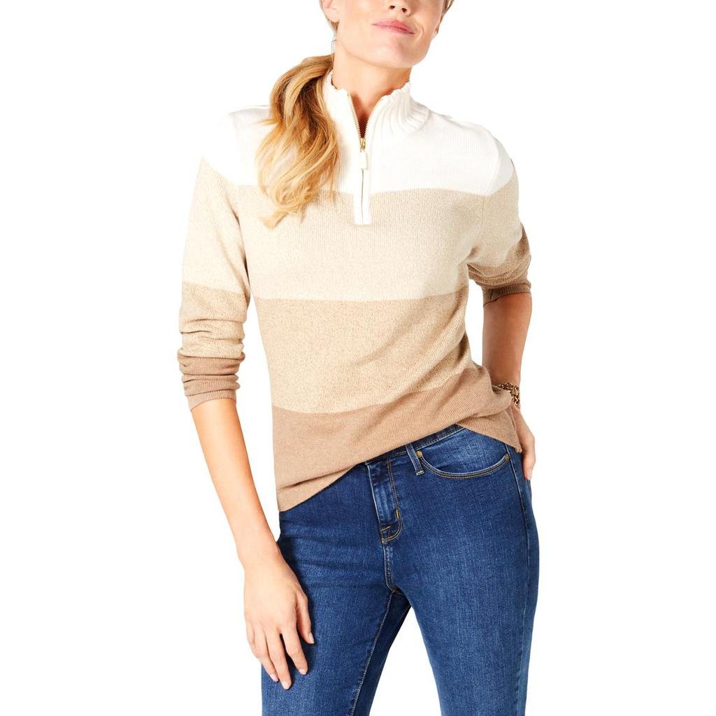 Karen Scott Womens Striped 1/4 Zip Pullover Sweater商品第1张图片规格展示