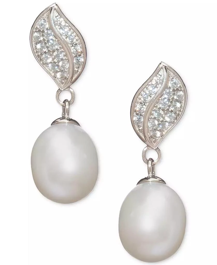 商品Macy's|Cultured Freshwater Pearl (7x9mm) and Cubic Zirconia Pendant Necklace and Matching Drop Earrings Set in Sterling Silver,价格¥468,第3张图片详细描述