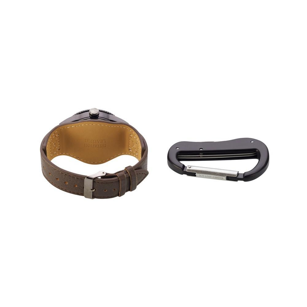 商品American Exchange|Men's Quartz Movement Black Leather Strap Analog Watch, 44mm and Carabiner Tool with Zippered Travel Pouch,价格¥295,第5张图片详细描述