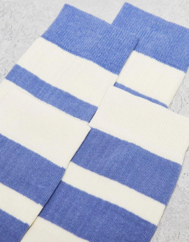 商品ASOS|ASOS DESIGN 2 pack ankle sock with wide stripes in blue and off-white,价格¥67,第3张图片详细描述